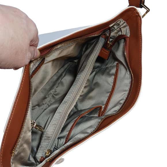 Bostanten Hobo Handbag Shoulder Tote Cream And Brown Gold Accents EUC - Picture 3 of 12